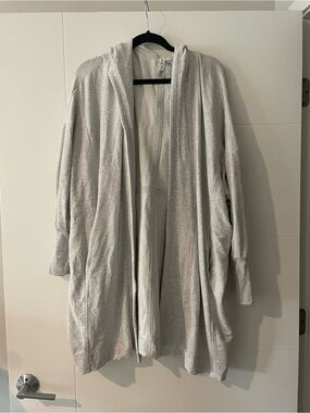 Athleta Light Gray Hooded Open-Front Cardigan